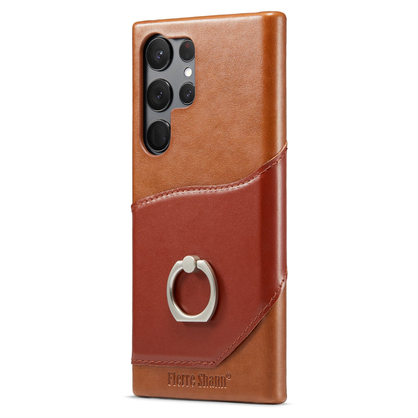 FIERRE SHANN For Samsung Galaxy S23 Ultra Kickstand Phone Case Genuine Leather Coated PC Card Slot Cover FIERRE SHANN For Samsung Galaxy S23 Ultra Kickstand Phone Case Genuine Leather Coated PC Card Slot Cover